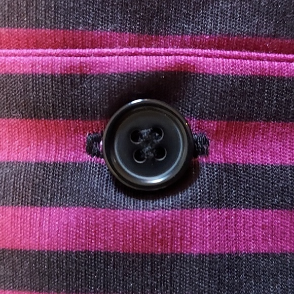 Unique Vintage Black & Fuchsia Striped Bow Short Sleeve Blouse 5X/26 - Picture 6 of 8